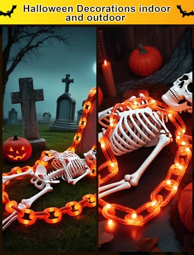 YOUNGAR Halloween String Lights,13.7ft 175LED Battery/USB Operated Plastic Chain Light,Timer Memory with 8 Modes for Haunted House Indoor or Porch, Window, Party Outdoor Decorations (Orange)