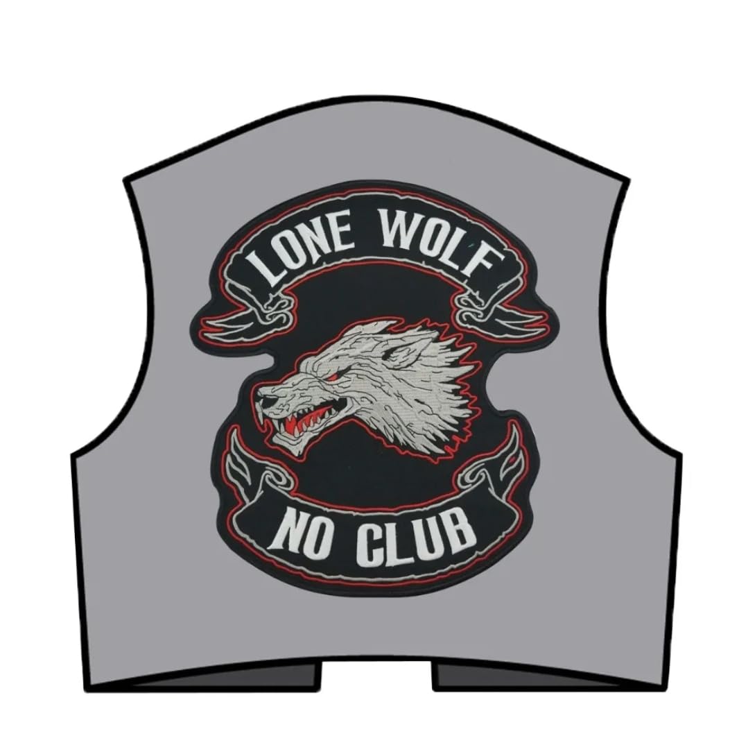 Parche biker XXL Lone Wolf No Club bordado termoadhesivo grande 30 cm para la espalda chaleco moto Kutte Rocker Chopper Iron On - Big Patch - para decorar, hacer tú mismo