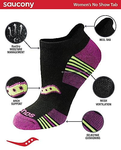 Image of Saucony Women's RunDry Performance Heel Tab Athletic Socks, Available in S-L (8, 16, 24 Pairs)