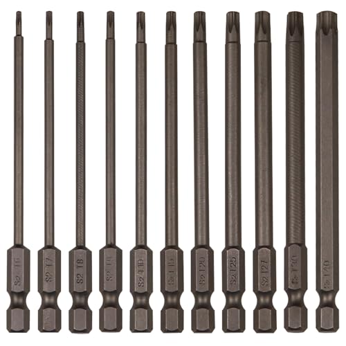 Sipery 11Pcs Security Torx Bit Set Tamper Proof Torx Bits Magnetic Star Screwdriver Bits Set S2 Steel 1/4 Hex Shank Torque Security Bits T6-T40, 4 Inch Length for Deeper Work