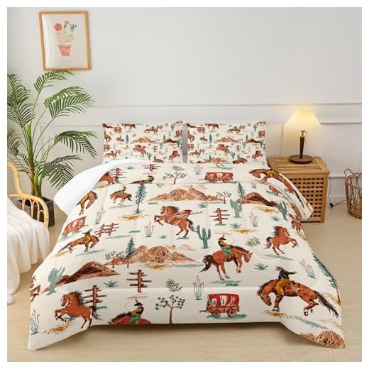 lneffble Brown Western Cowboy Comforter Set Queen Size for Boys, Vintage Shabby Chic Bedding, Cozy Boho Country Style Bedding for Teen Boys, Rustic Western Themed Bedroom Decor