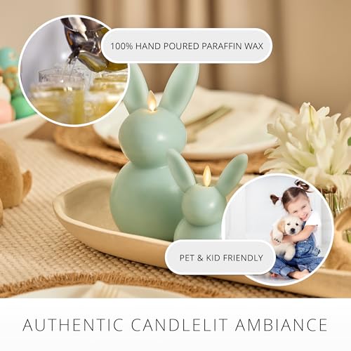 Image of Luminara Easter Bunny Candle- Fresh Mint 4.5 inch x 4.5 inch x 8.5 inch- Flameless Real-Flame Holiday-Inspired Decor- AA Batteries- Flickering LED Flame