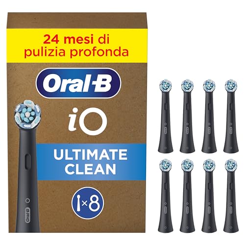 Oral-B iO Ultimate Clean Testine Spazzolino Elettrico, Confezione da 8 Testine di Ricambio Nere, Rimuove il 100% della...