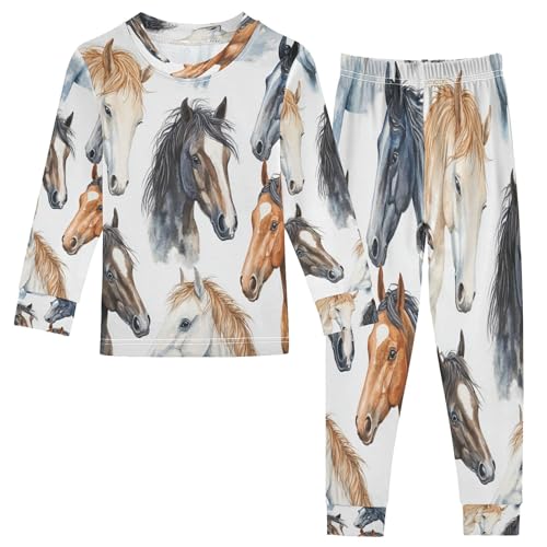 Vozoza Horses Wild Animal Pajama Sets Long Sleeve Top with Pants Cotton Soft Sleepwear 2 Piece Pjs Set Size 4T Multicolor