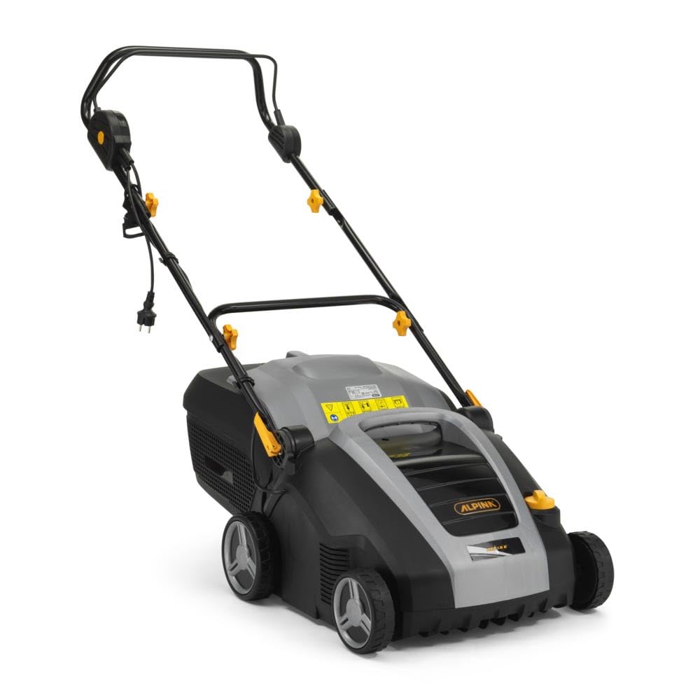 Alpina Escarificador eléctrico ASC 1.5 E, Motor de 1500 W, Con 20 cuchillas y 44 púas, Profundidad regulable de -12 mm a +8 mm, Escarifica y airea el terreno, Saco recogedor de 50 l