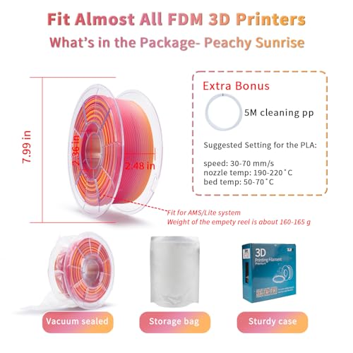 Image of ZIRO Fast Color Changing PLA, Matte Multi Colors Filament 1.75mm, Color Change by Length 3D Printer PLA, Dimensional Accuracy + /-0.03mm, Fit Most 3D Printers, 1KG / 2.2lbs Spool, Peachy Sunrise