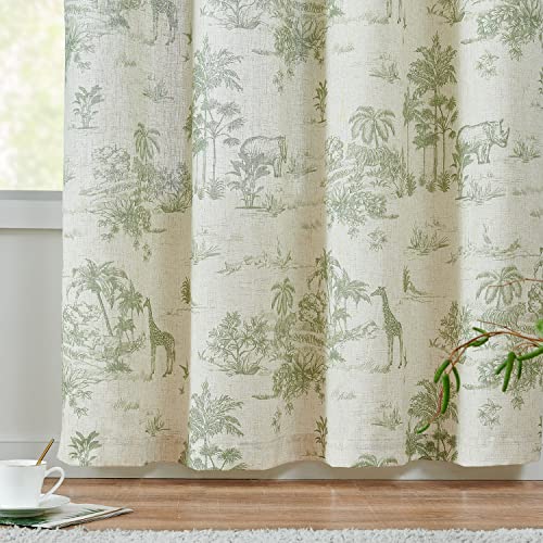 Jinchan Linen Toile Curtains 84 Inches Long For Living Room Toile De Jouy Printed Farmhouse French Country Curtains Grommet Top Light Filtering Window Drapes For Bedroom 2 Panels Green On Beige #TOP6