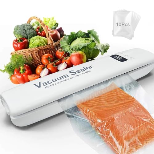 Frohsen Envasadora al Vacio,Envasadora al Vacio Domestica,Con 10 bolsas de Sellado al Vacío, Sellador de Vacío Automático de un Solo Toque Para Alimentos, Pantalla Digital de Sellado al Vacío