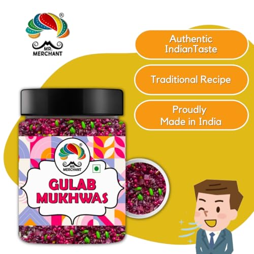 Image of Mr. Merchant Gulab Mukhwas, Traditional Mouth Freshener Mukhwas Mix (Pack of 1 (300g Jar Pack))