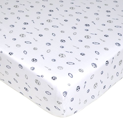 American Baby Company Fitted Crib Sheet 28' x 52', Soft Breathable Neutral 100% Cotton Jersey Sheet, Navy/Gray Sports, for Boys and Girls, Fits Crib...