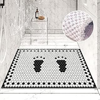 Lurowo Shower Mat for Inside Shower, Bath Mats Non Slip Anti Mould with Drain, Loofah Wet Room Shower Mat with Foot Massage, 60*40cm