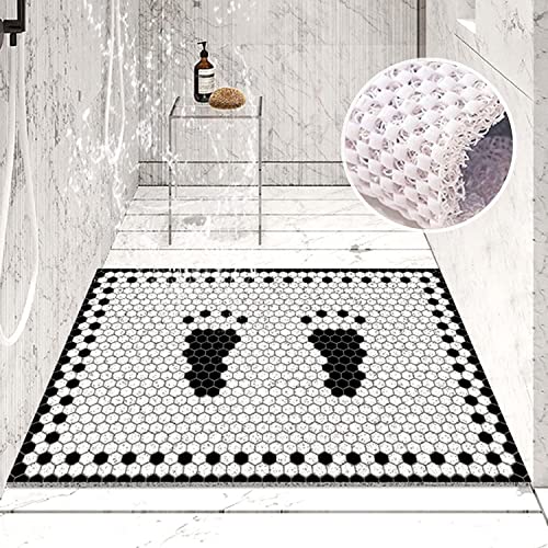 Lurowo Shower Mat for Inside Shower, Bath Mats Non Slip Anti Mould with Drain, Loofah Wet Room Shower Mat with Foot Massage, 60 * 40cm