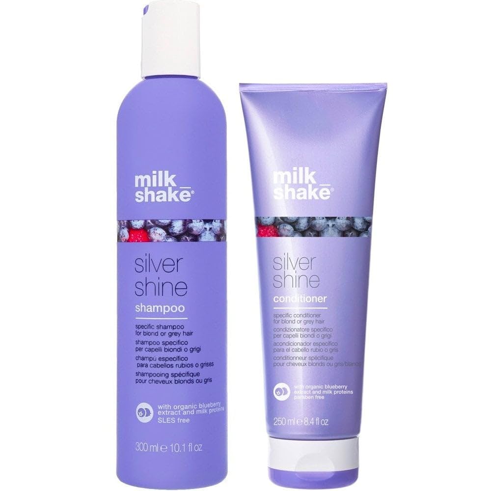 Milkshake Silver Shine Shampoo 300ml & Conditioner 250ml - Clean, Toning Effects for Blonde & Grey Hair - Incredible Care by Milk Shake Hair Products