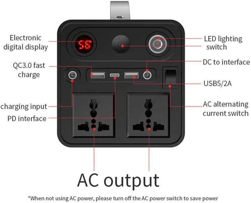 Power Bank Portatile per Campeggio 300W 90000mAh - Generatore Solare per Campeggio, Viaggi, Pesca, Alimentazione di Emergenza, Backup - Presa CA/CC/USB/Tipo C per Esterni