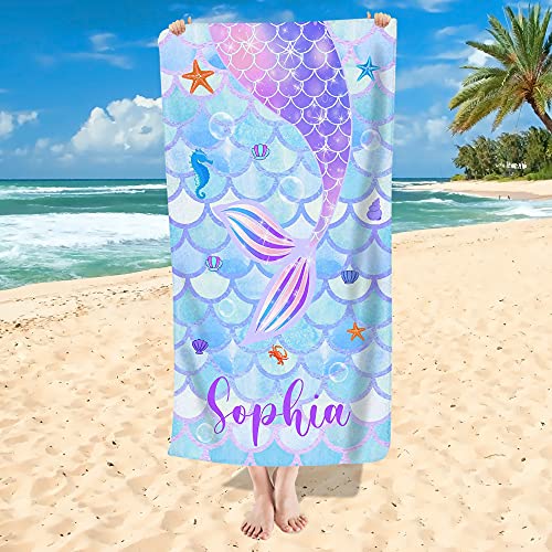 Artsadd-Personalized-Name-Beach-Towels-for-Kids-Boys-Girls-Custom-Beach-Towel-with-Name-Customized-Bath-Pool-Towels-with-Mermaid-Print-Birthday-Shower-Gift-for-Girlfriend-Daughter-Summer 51Nz5ou4jtL