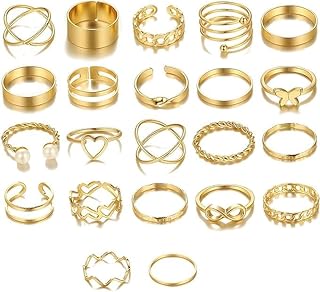 HLMYER 22 Pcs Gold Rings for Women Set,Stacking Rings Jewellery,Knuckle Rings Women Gold,Finger Ring Gold Sets for Women,Tarnish Free Ladies Gold Ring Set for Valentine's Day,Birthday Parties