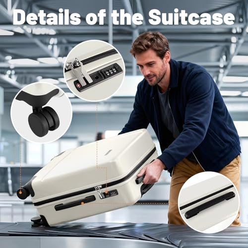 Image of 2 Piece Carry on Luggage Set, 14 in 20 in Lightweight Hardshell Suitcases with 360 Double Spinner Wheels & TSA Lock for Family Vacation Getaways Double Spinner Wheels White