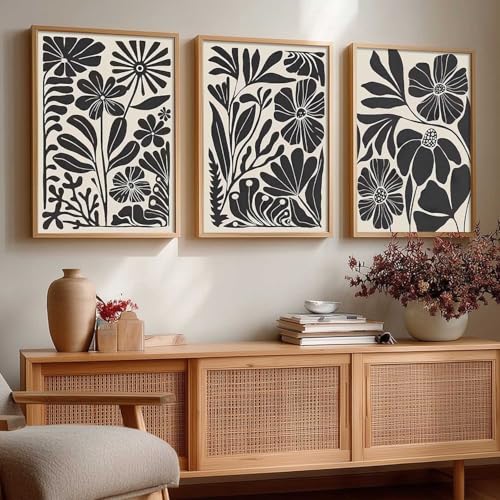 Image of kotart Abstract Botanical Art Home Decoration Painting | Floral Paintings With Frame For Living Room Bed Room Hotel Wall Decor Digital Reprint Set of 3 (13X17 inch)