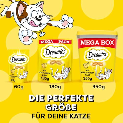 Dreamies Klassiker Katzensnacks mit Käse – Katzenleckerli mit knuspriger Textur und cremiger Füllung – 4 x 180g