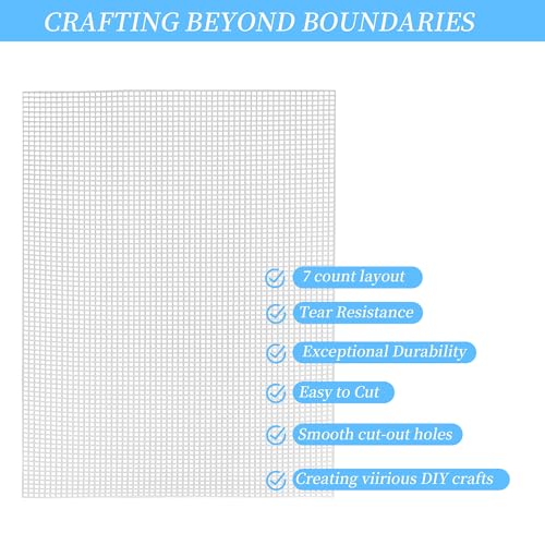 Image of 12 Pack 5 Count Plastic Mesh Canvas Sheets, 20 x 13 Inch Plastic Eye Mesh Sheets for Embroidery Crafting, Acrylic Yarn Crafting, Knit and Crochet Projects