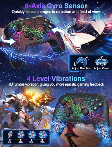 Image of RJAD Switch Controllers for Nintendo Switch /OLED /Lite, Wireless Switch Pro Controller with 10 Colors Light, 1000mAh Rechargeable Switch Turbo Control with Vibration, 6-Axis Gyro, Turbo, Wake Up