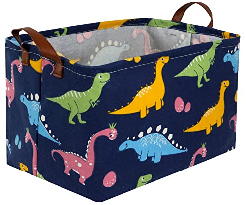 Image of Essme Dinosaur Basket,Dinosaur Storage Baskets for Boys, Dinosaur Baskets for Boys with Handle Dinosaur Baskets for Dinosaur Room Decor, Clothes,Books.(Navy Blue dinosaurs)