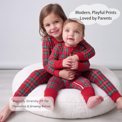 Tulivie Ultra-Soft Bamboo Viscose Footie Jumpsuit for Baby Boys & Girls (Christmas Plaid,12-18M) - image 2