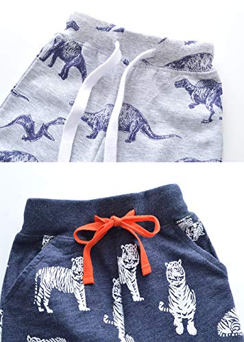 Image of HUAER& Baby Boy's Jogger Pants Dinosaur Car Animal Print Drawstring Elastic Sweatpants (1-Pack 2-Pack)