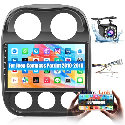Car Radio for Jeep Compass Patriot 2010 2011 2012 2013 2014 2015 2016: 10.1 Inch Android Touch Screen for Compass Patriot Car Stereo with GPS Navigation/5GHz WiFi/Bluetooth + Backup Camera