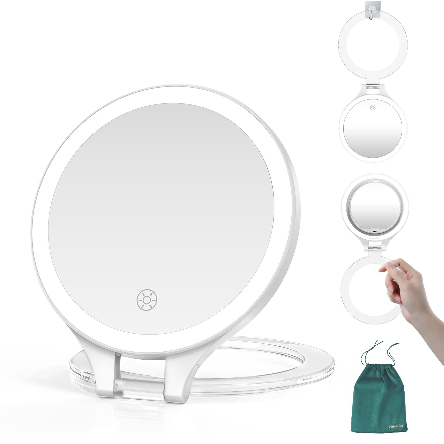Mocado Travel Makeup Mirror with Light, 1X/20X Magnifying Mirror with Light, Double Sides Travel Mirror with 3 Color Light, Dimmable Touch, 1500mAh Rechargeable Lighted Makeup Mirror(White)-image-30