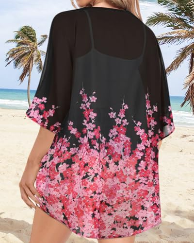 Image of Women Kimono Cardigans Casual Summer Tops Cover up Open Front Floral Print Resort Wear 2026