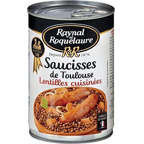 Raynal et Roquelaure – Salchichas Toulouse con lentejas cocidas 420 g – 4 unidades