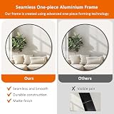 Sqinor Czarne Okrągłe Lustro ścienne 80cm, Nowoczesne Duże Lustro łazienkowe Okrągłe z Aluminiową Ramą, Dekoracyjne Okrągłe Duże Lustro ścienne do łazienki, Korytarza, Salonu, Sypialni