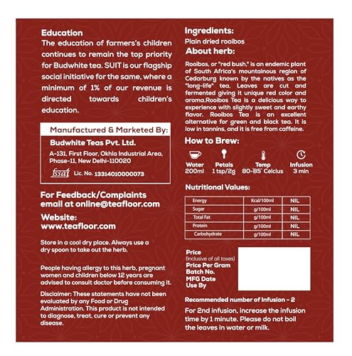 Image of TEAFLOOR Dried Premium Rooibos Tea| Flower Tea | Pure Natural Herbs | Caffeine Free|Net weight : 70g