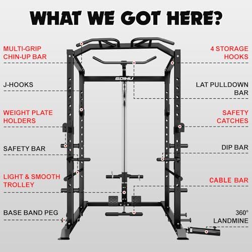 Image of C1-V4 Power Cage, 2000LBS Squat Rack with LAT Pulldown, Multi-Function Weight Cage Strength Training Machine, Workout Cage with More Attachments for Home Gym Garage