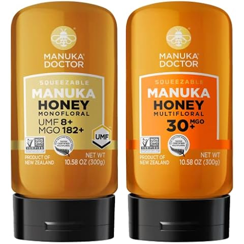 MANUKA DOCTOR -UMF8/ MGO 182+ Monofloral SQUEEZY and MGO 30+ Multifloral SQUEEZY Manuka Honey Value Bundle, 100% Pure New Zealand Honey. Certified. Guaranteed. RAW. Non-GMO Cover