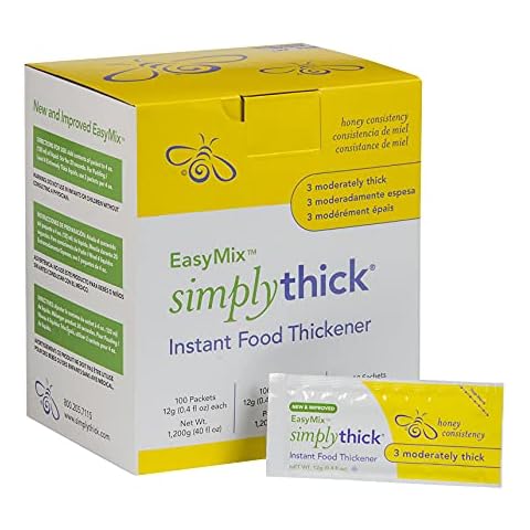SimplyThick EasyMix | 100 Count of 12g Individual Packets | Gel Thickener for those with Dysphagia & Swallowing Disorders | Creates An IDDSI Level 3 - Moderately Thick (Honey Consistency) Cover