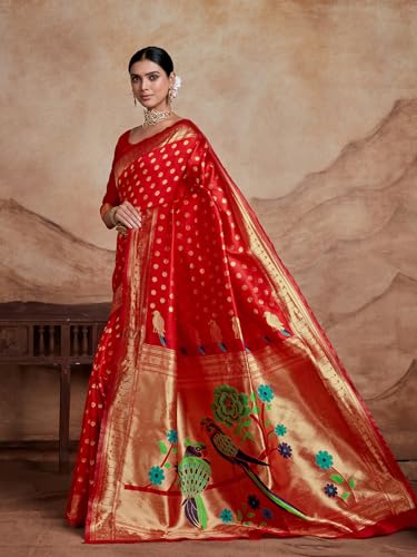 Image of EthnicJunction Women's Silk Blend Woven Paithani saree With Blouse Piece | Wedding Saree | Heavy Saree