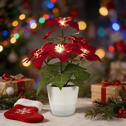 Image of Artificial Christmas Flower Lamp Night Light, Battery Powered for Christmas Bedroom Bar Coffee Shop Decor, Gifts for Women Mom Grandma Girlfriend Birthday Christmas Valentines Mothers Day
