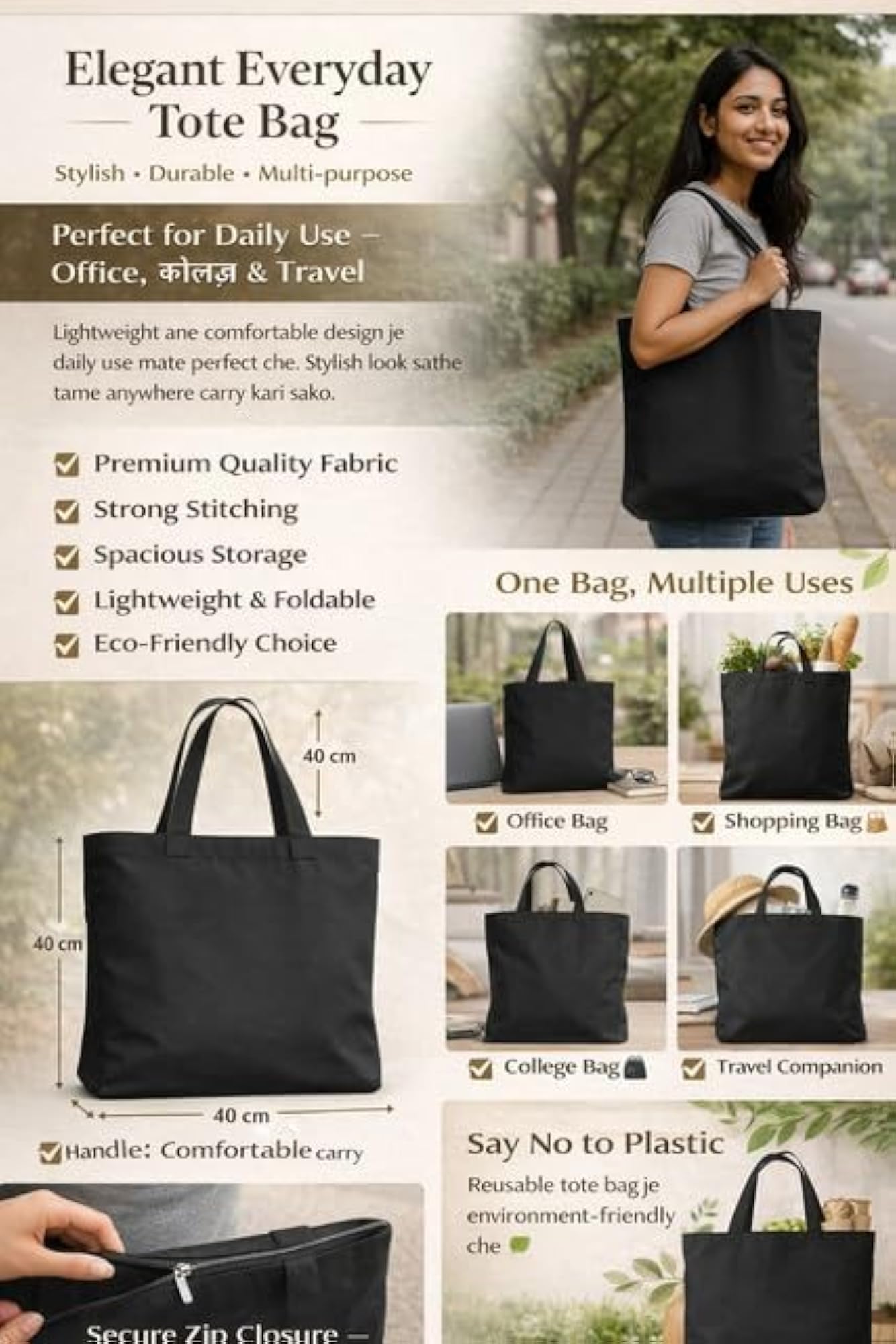 Women's Large Capacity Printed Canvas Tote Bag with Pocket