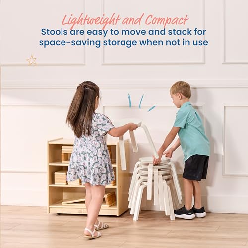 ECR4Kids Bentwood Stackable Stools, 12in Seat Height, Classroom Furniture, White Wash, 6-Piece by ECR4Kids - Image 5