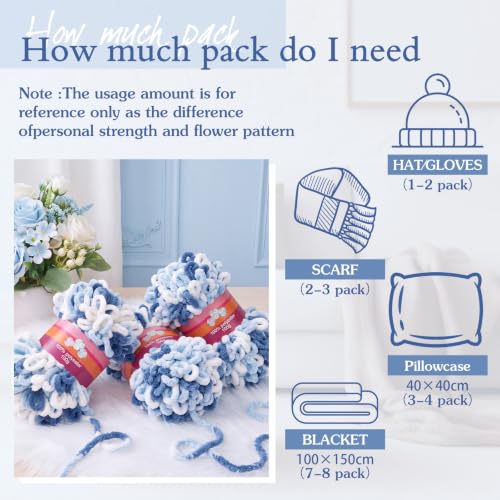 Image of Threlaco Finger Loops Yarn Bulk Soft Chunky Yarn 600 G / 6 Skeins for Mothers Day Beginners Knitting No Needles or Hooks (White, Light Blue, Dark Blue,6 Pack)