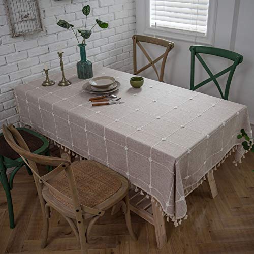 Nappe rectangulaire carreaux avec dentelle frange café couverture moderne pour table 140x220 - 3