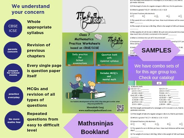 Image of Class 7 NCERT CBSE /ICSE Mathematics Question Bank Practice Book with Mental Math by Mathsninjas Bookland