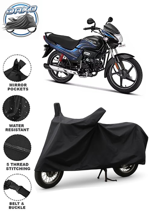 Image of DAXO Waterproof Bike Cover for Hero Passion Plus | All Weather Protection from Rain, Dust, UV Rays & Scratches with Mirror Pockets & Buckle Belt | Passion Plus Bike Cover
