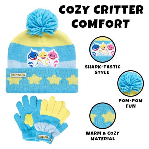 Image of Nickelodeon Boys' Baby Shark Winter Hat and 2 Pairs of Mitten Set (Toddler)