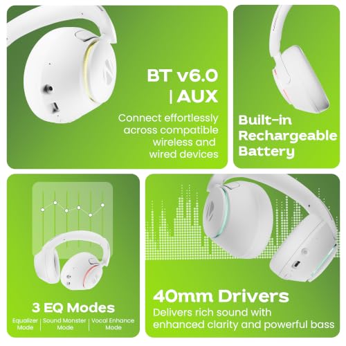 Image of Zebronics Envy Pro ANC Wireless Headphones, BT v6.0 + Type-C Dongle, 40mm Drivers, Up to 40h Playback, App Support, Gaming Mode, ENC, 3 EQ Modes, RGB, Rapid Charging, Foldable Design (White)