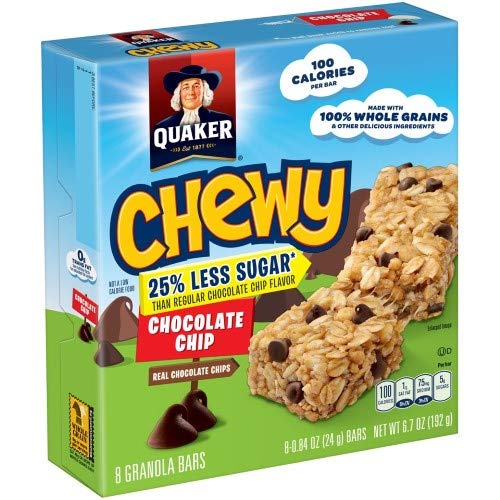 Quaker Ã Chewy 25% Less Sugar Chocolate Chip Granola Bars 0.84 Oz. (Pack of 2)