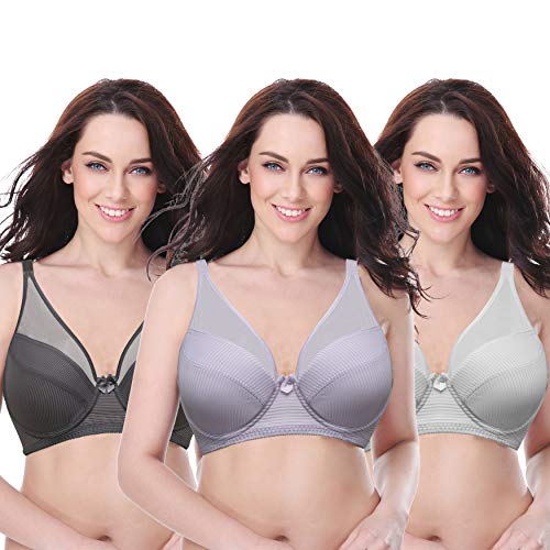Curve Muse Women's Plus Size Minimizer Unlined Underwire Full Coverage Bra-3PK-LAVENDER,Gray,CREAM-42DD