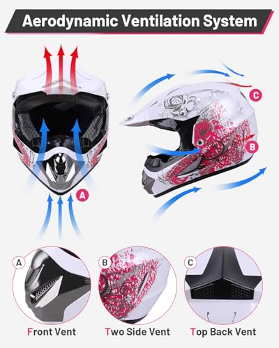 Image of Youth Dirt Bike Helmet DOT Certified for Boys & Girls Ages 5-14, Four Wheeler, Motocross, BMX, MX, UTV, Go Kart, Racing, Skateboard, Baseball
